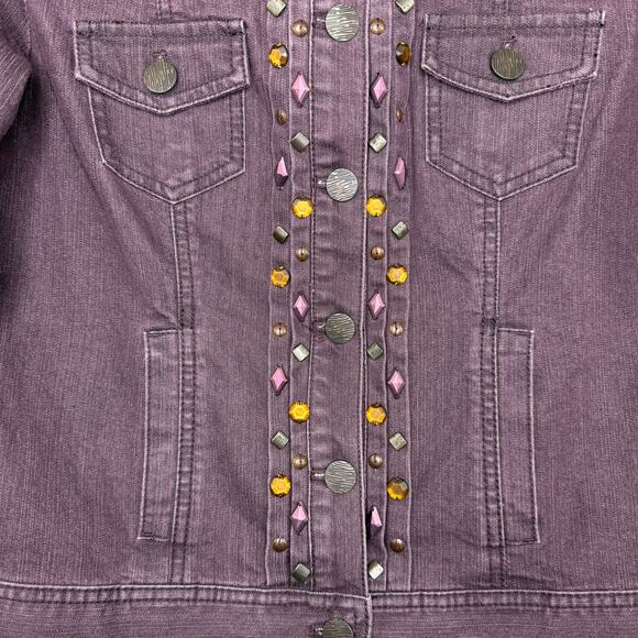 Ruby Rd Petite Denim Jacket Womens 6P Small Purple Studded Boho Festival Western - Picture 3 of 13